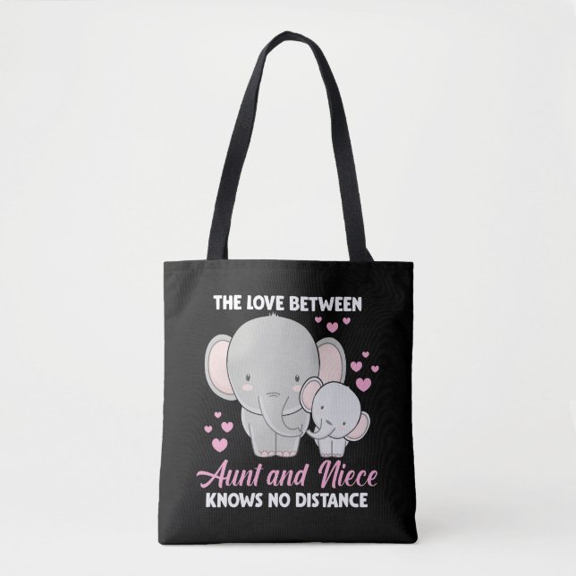 Tote Bag Tante et nièce Love Tante Famille Elephant Hearts (Devant)