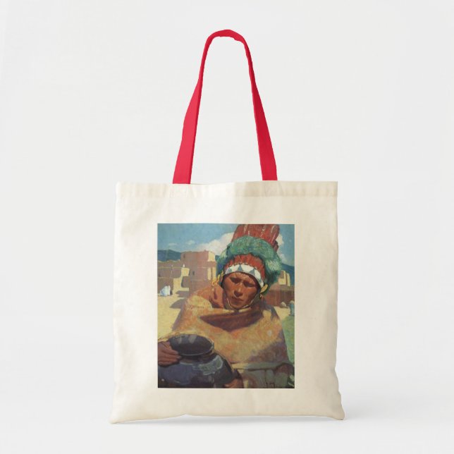 Tote Bag Taos Indian tenant un pot d'eau par Blumenschein (Devant)