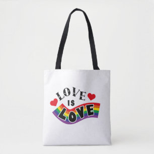 Tote Bag Tape arc-en-ciel « L'amour est l'amour » avec typo