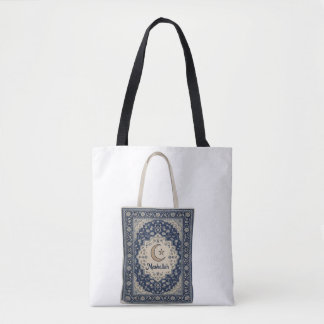 Tote Bag Tapis persan bleu avec texte Mashallah.