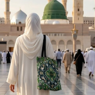 Tote Bag Tapis vert islamique personnalisé de Médine pour l