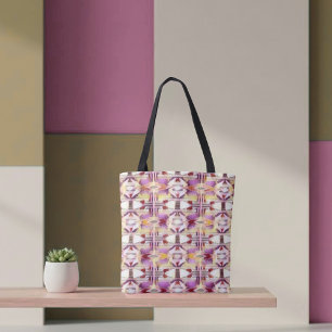 Tote Bag Tapisserie Tribale rose, Brown, jaune et blanche