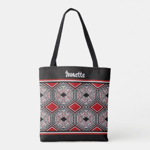 Tote Bag Tapisserie Tribale Rouge, Blanc & Noir