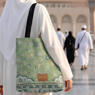 Tote Bag Tapisserie verte de Médine en cuir aspect cuir Pat