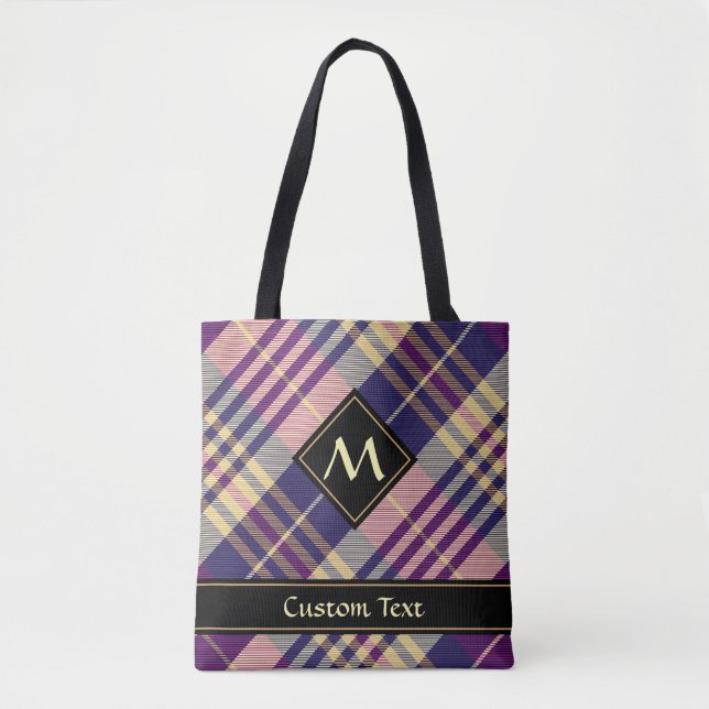 Tote Bag Tartan mauve, or et bleu (Devant)