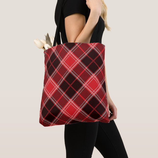 Tote Bag Tartan noir rouge (De près)