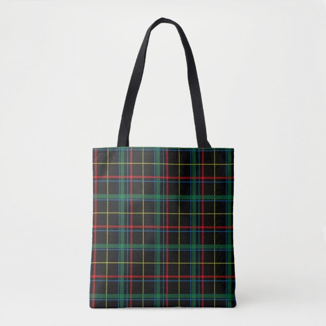 Tote Bag Tartan plaid motif, vert et rouge, (Devant)