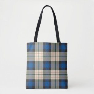 Tote Bag Tartan plaids motif - beige bleu traditionnel