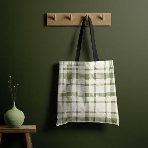 Tote Bag Tartan plat classique Motif-Olive Vert & Crème