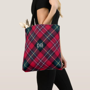 Tote Bag Tartan rouge avec vos initiales