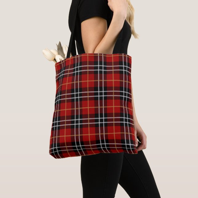 Tote Bag Tartan rouge et noir écossais (De près)