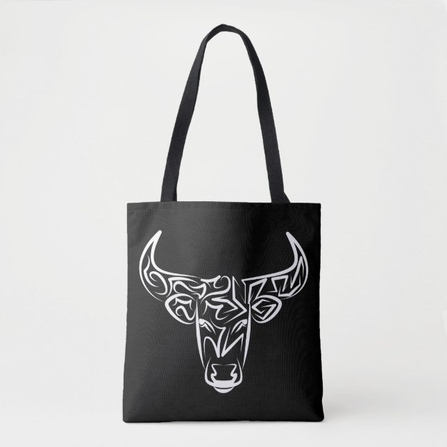 Tote Bag Taureau tribal noir et blanc / Ox (Devant)