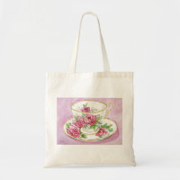 Tote Bag - Teacup & Saucer - Floral Pink Roses