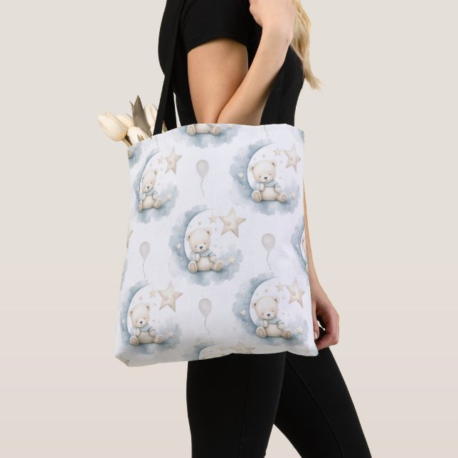 TOTE BAG TEDDY OURS ASSIS SUR LA DEMI-LUNE (De près)