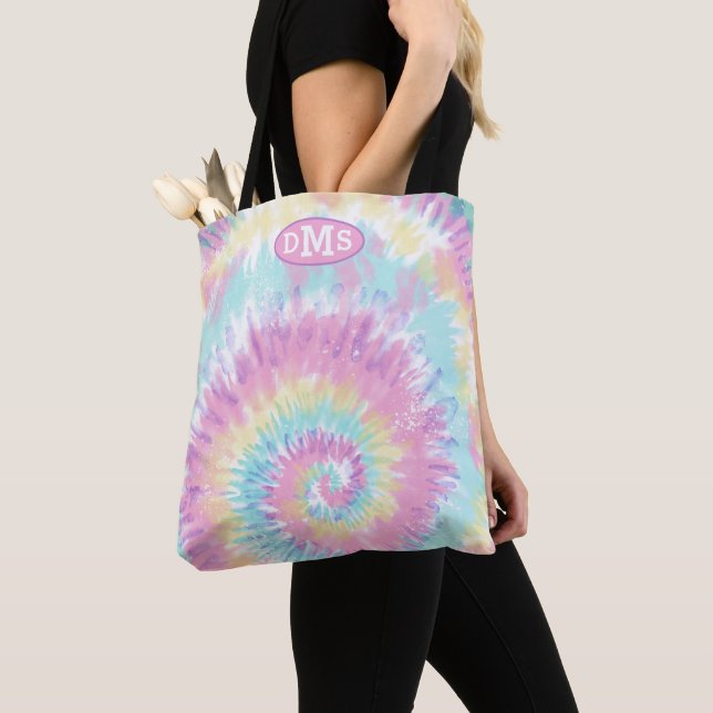 Tote Bag Teinture de noue bleu violet Monogramme Abstrait (De près)