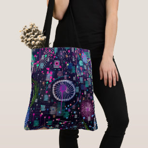 Tote Bag Tempête de neige cosmique : Art abstrait maximalis