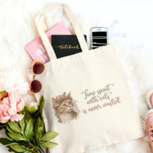 Tote Bag Temps passé avec chats mignon Chat Aquarelle Desig