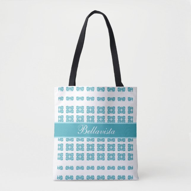 Tote Bag Tendance Menthe Sarcelle & Motif Tao Blanc (Devant)