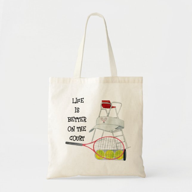 Tote Bag Tennis Life est meilleur sur la aquarelle de court (Devant)