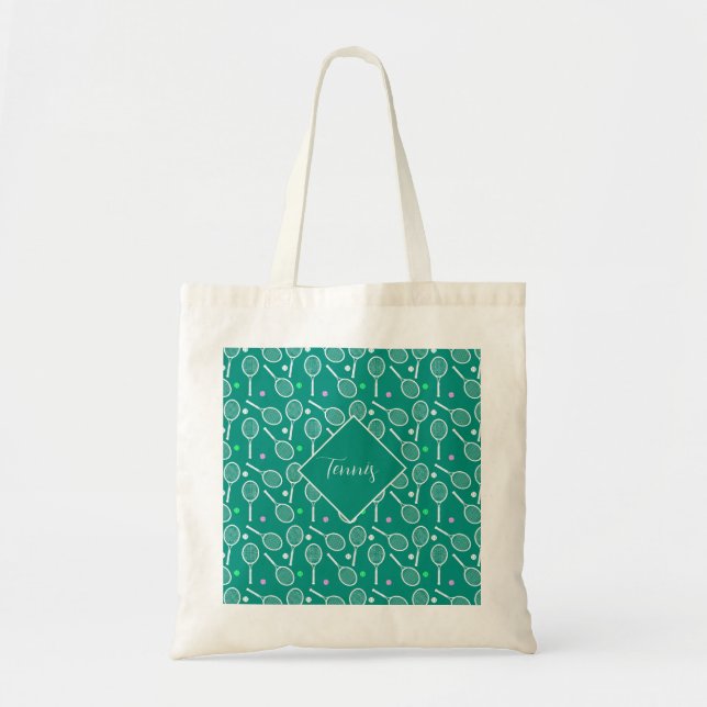 Tote Bag Tennis Racket Motif Retro Green (Devant)