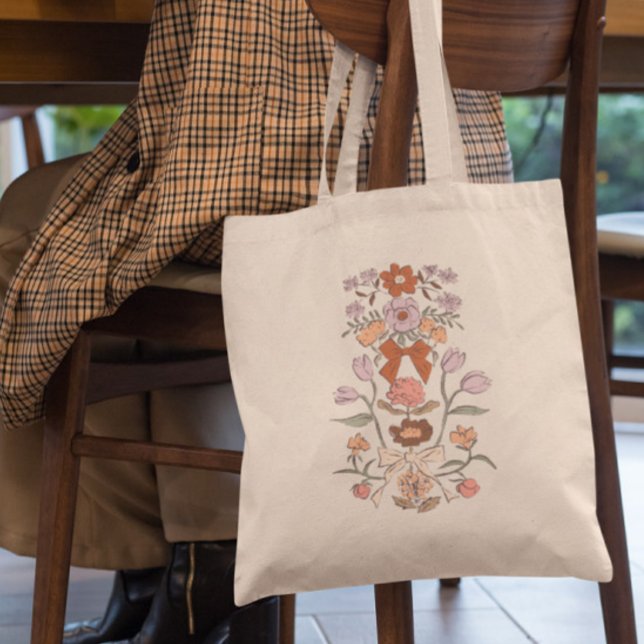 Tote Bag Terracotta Bows and Blossoms Floral (Créateur téléchargé)