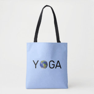 Tote Bag Terre de yoga moderne et tendance sur bleu clair