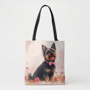 Tote Bag Terrier australien avec Rose - Saint Valentin