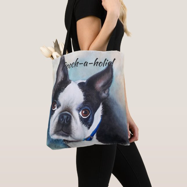TOTE BAG TERRIER BOSTON NOIR ET BLANC (De près)