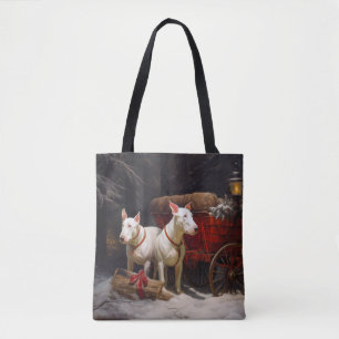 Tote Bag Térrier Bull Terrier enneigé Luge Décor Noël