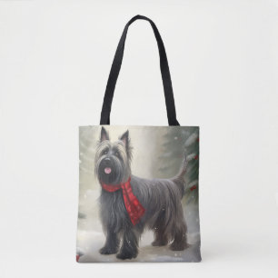 Tote Bag Tervueren Chien Terrier Skye dans la neige Noël 