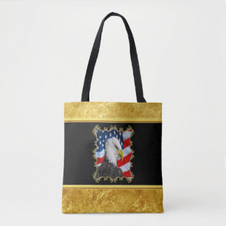 Tote Bag Tête d'aigle et une feuille d'or drapeau américain