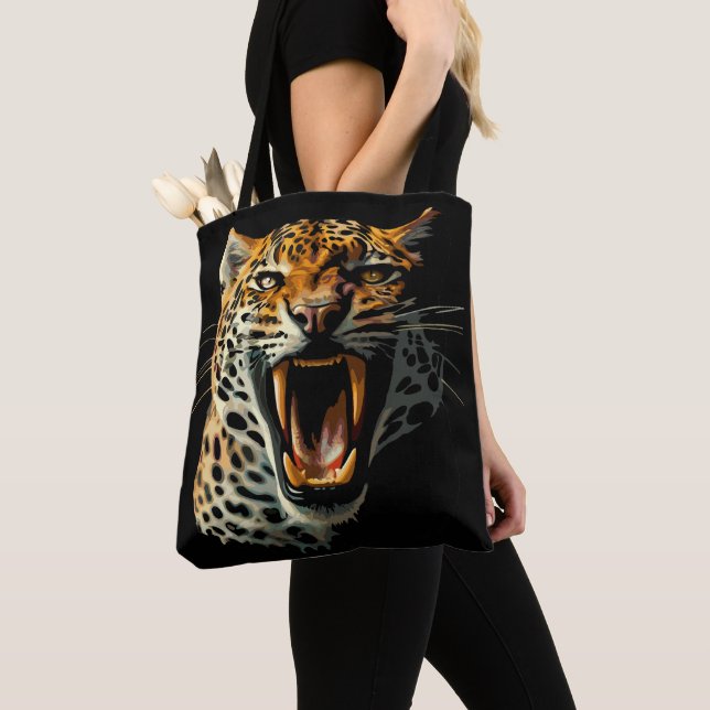 Tote Bag Tête d'attaque du léopard (De près)