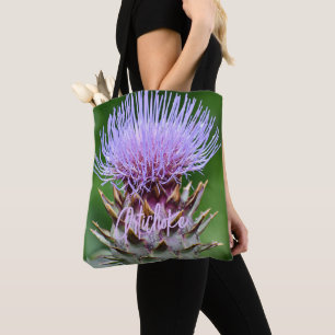 Tote Bag Tête de Chardon Artichaut Violet Floral