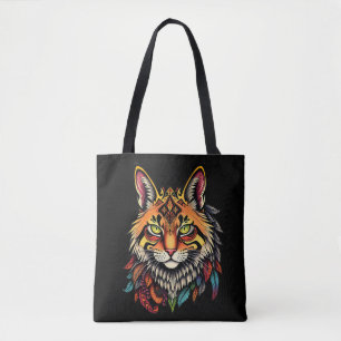 Tote Bag Tête de chat de tribal Tee graphique avec détails