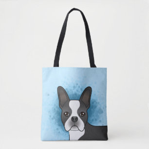 Tote Bag Tête de chien terrier de Boston noir de dessin ani