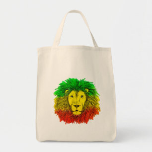 Tote Bag Tête de lion Rasta rouge jaune vert dessin Jamaïqu