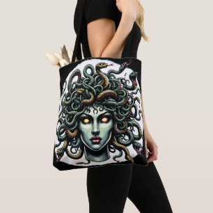 Tote Bag Tête de Méduse verte contemplative pleine de Serpe
