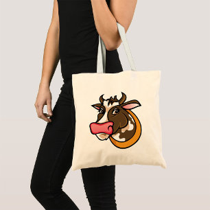 Tote Bag Tête de vache Brown joueuse avec nez rose