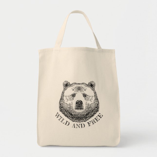 Tote Bag Tête D'Ours, Sauvage Et Libre, Illustration Dessin (Devant)