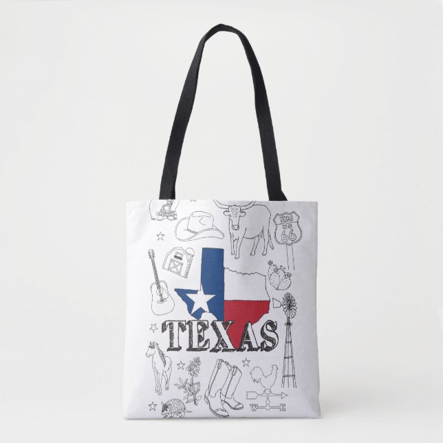Tote Bag Texas Illustration Doodles of Texas Texas Motif (Devant)