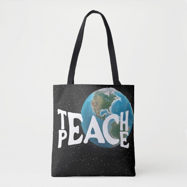 Tote Bag Texte "Enseigner la paix" et planète Terre (Devant)