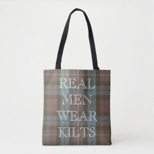 Tote Bag Texte fait sur commande patiné de tartan de chasse