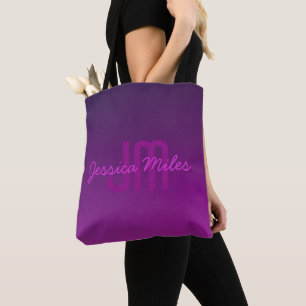 Tote Bag Texte monogramme modifiable moderne & Ombre violet