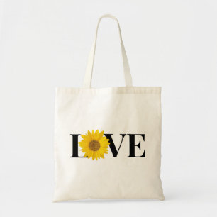 Tote Bag Texte noir "Amour" avec tournesol jaune
