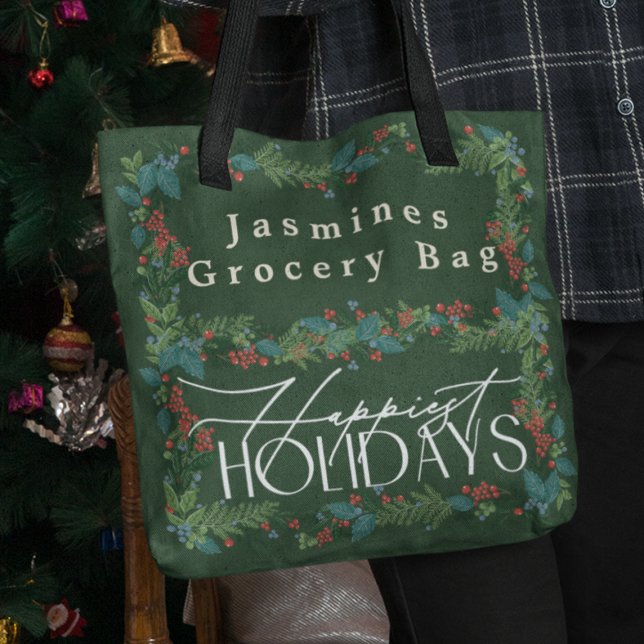 Tote Bag Texte personnalisé classique Fête botanique Noël (Créateur téléchargé)