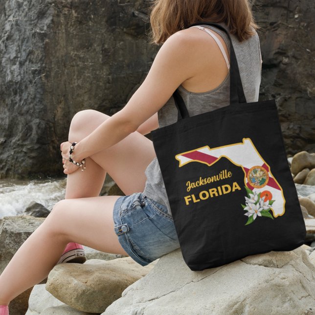 Tote Bag Texte personnalisé Floride Drapeau & Fleur Orange  (Créateur téléchargé)