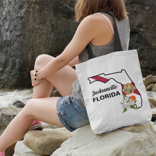 Tote Bag Texte personnalisé Floride Drapeau & Fleur Orange  (Créateur téléchargé)