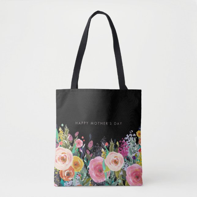 Tote Bag Texte personnalisé | Vivid Floral | Fête des mères (Devant)