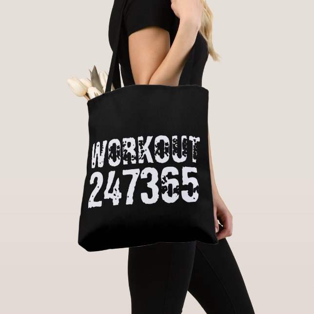Tote Bag Texte usé et rayé Workout 247365 blanc (De près)