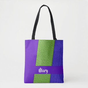 Tote Bag Textile en cuir vert et violet